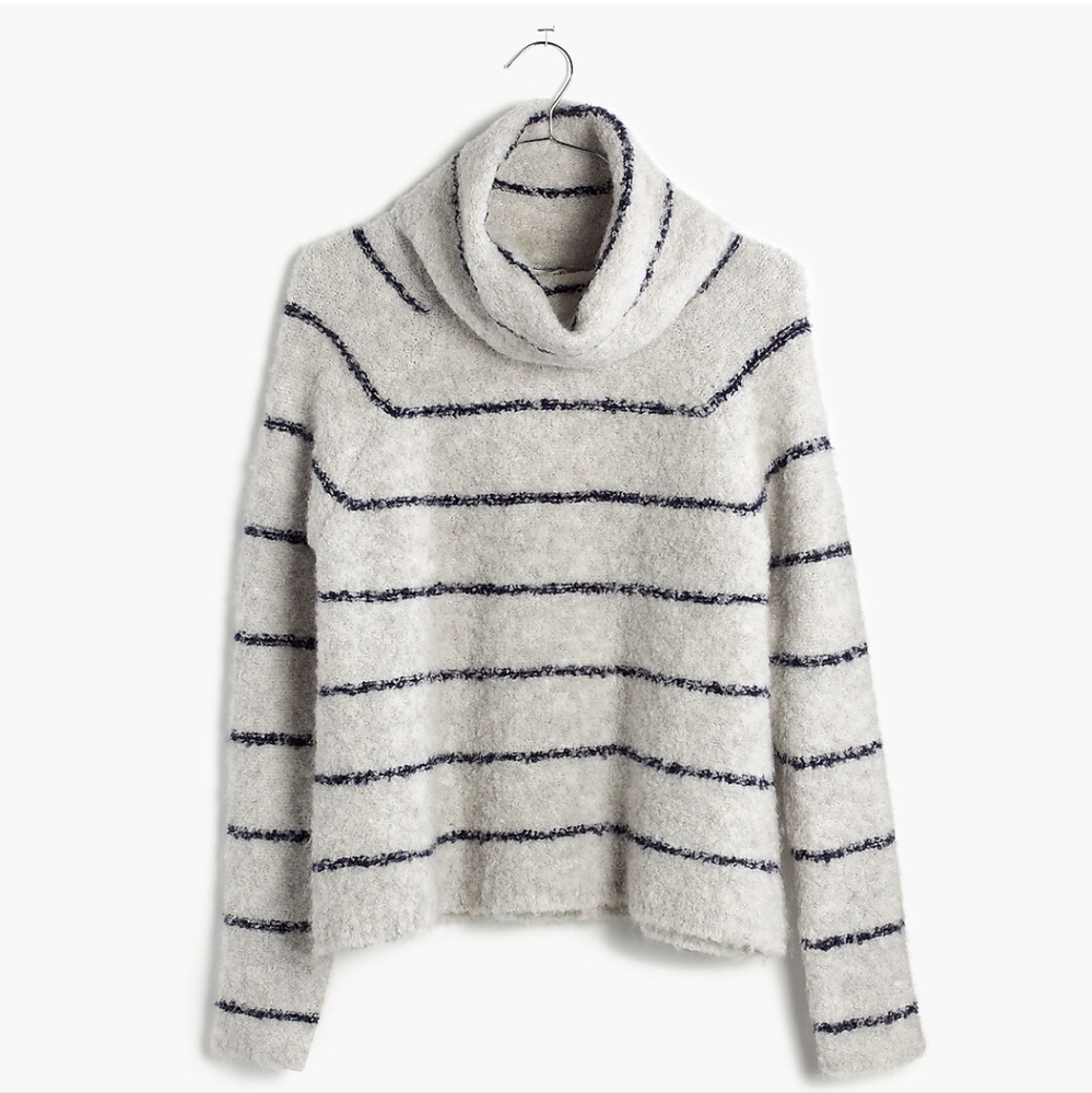 Madewell Grey Boucle Knit Roundtrip Striped Cozy Sweater